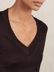 Reiss | Jersey V-Neck Top in Plum