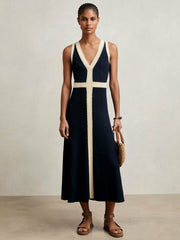 Reiss | Craft-Stitch Knitted Midi Dress in Navy