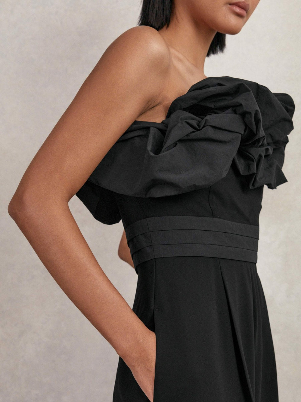 Reiss | Sculptural Strapless Wide-Leg Jumpsuit in Black
