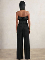 Reiss | Sculptural Strapless Wide-Leg Jumpsuit in Black
