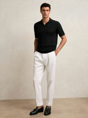 Reiss | Merino Wool Open Collar Polo Shirt in Black