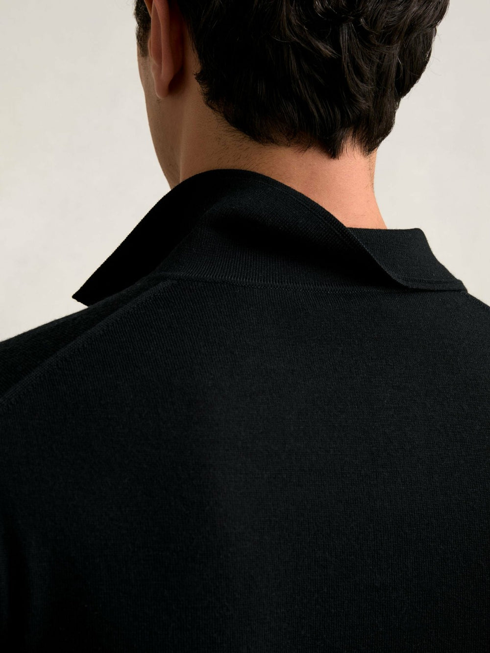 Reiss | Merino Wool Open Collar Polo Shirt in Black