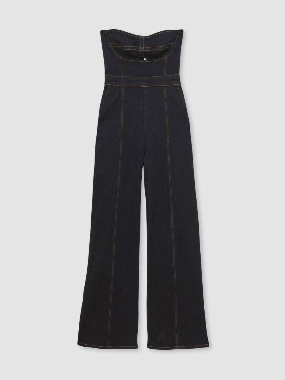 Reiss | Strapless Wide Leg Denim Jumpsuit in Indigo Blue