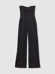 Reiss | Strapless Wide Leg Denim Jumpsuit in Indigo Blue