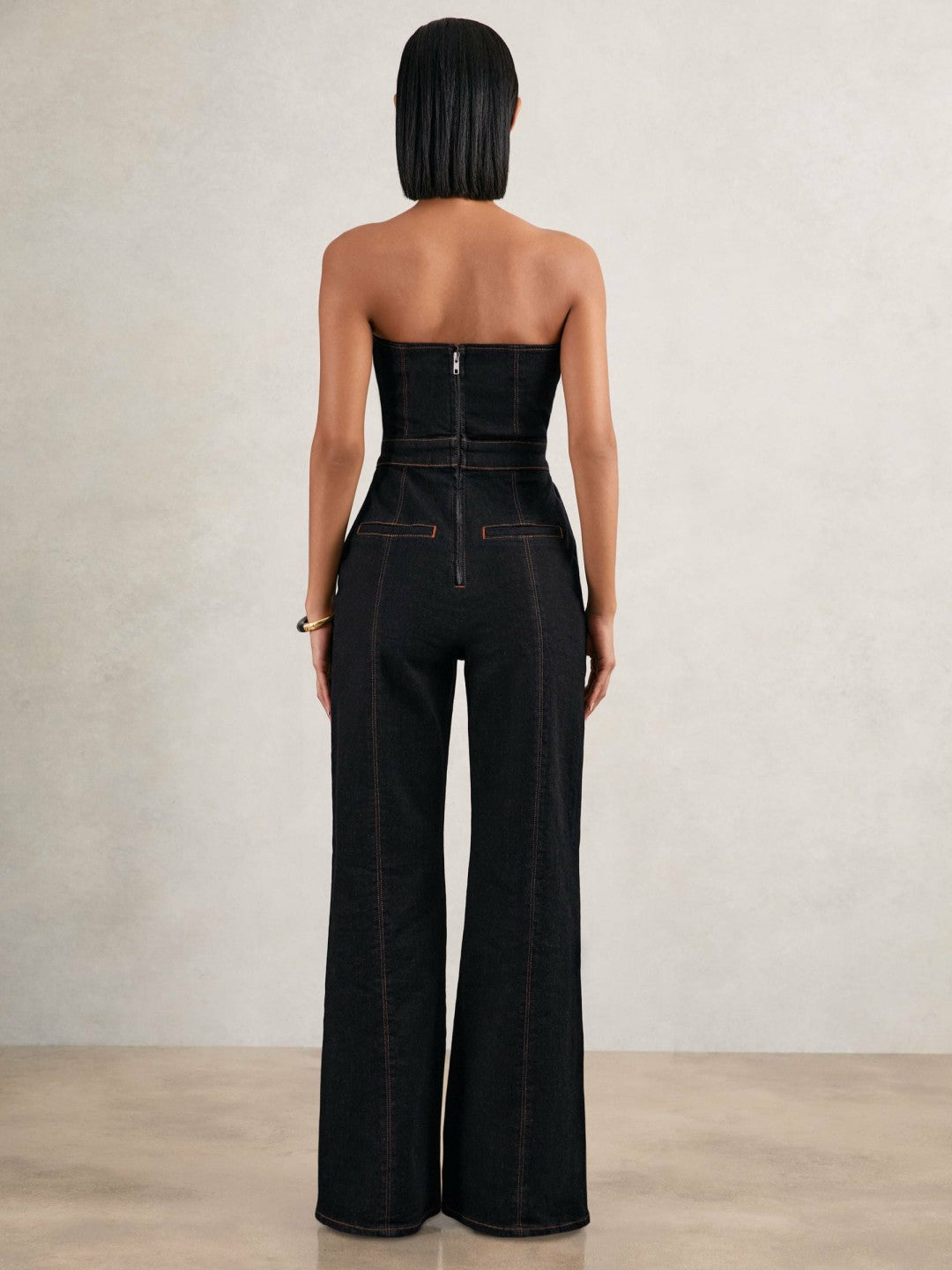 Reiss | Strapless Wide Leg Denim Jumpsuit in Indigo Blue