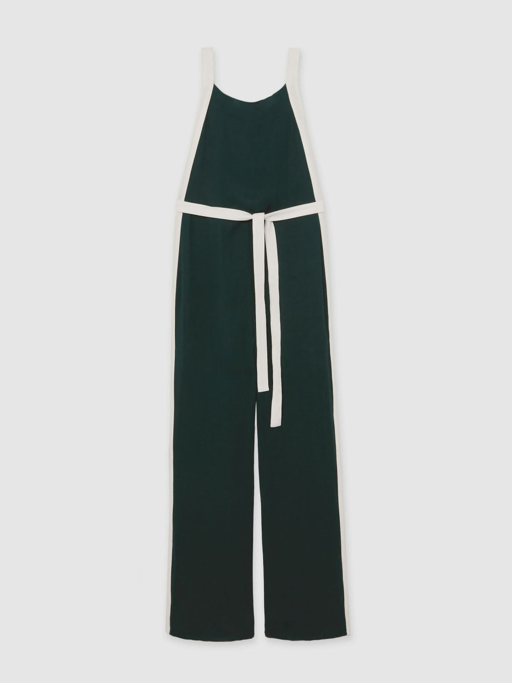 Reiss | Petite Colourblock Wide Leg Belted Jumpsuit in Dark Green/Cream