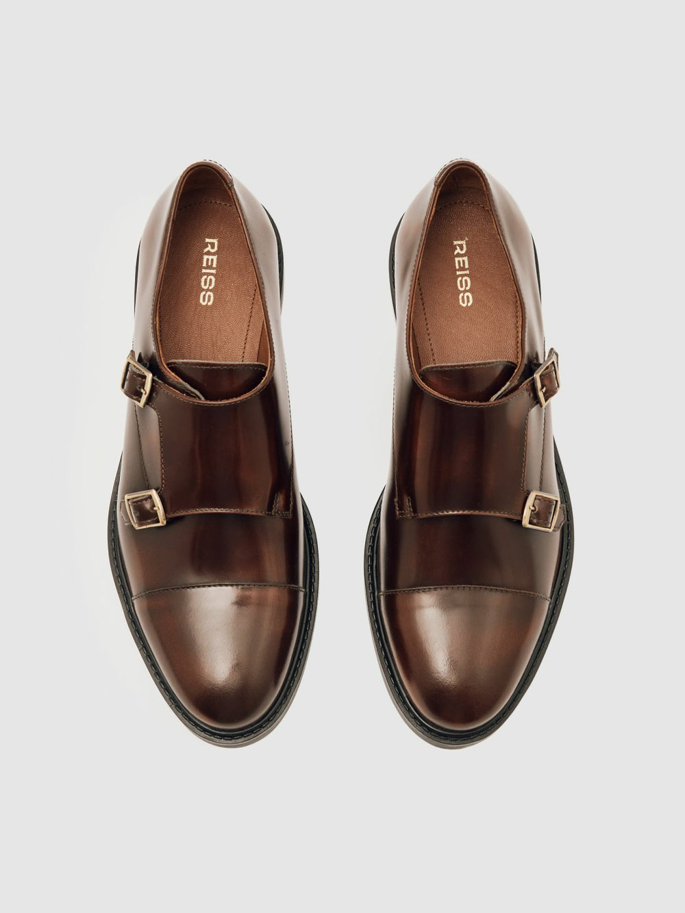 Reiss | Leather Double-Strap Monk Shoes in Tan