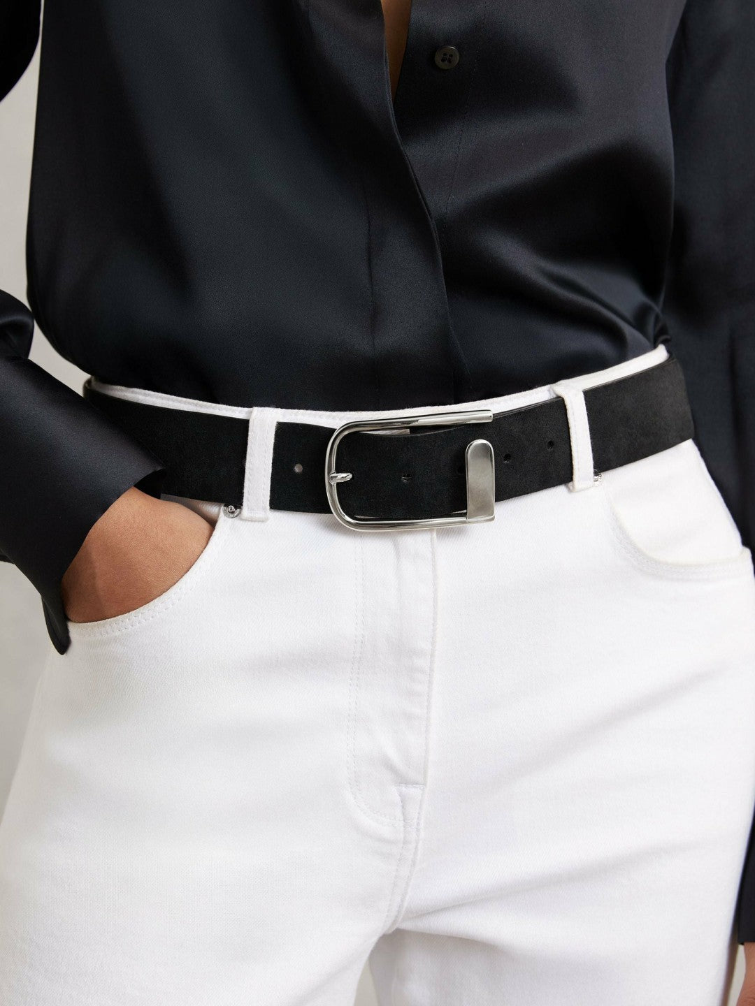 Reiss | Suede Half-Keeper Belt in Black