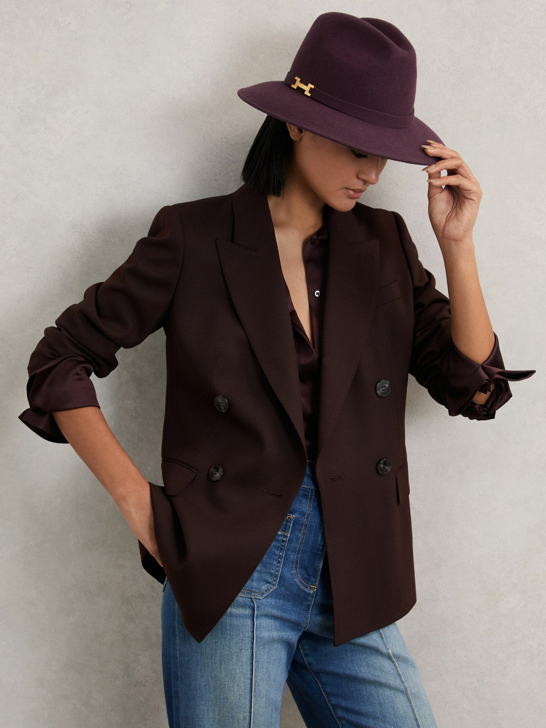 Reiss | Wool Fedora Hat in Burgundy