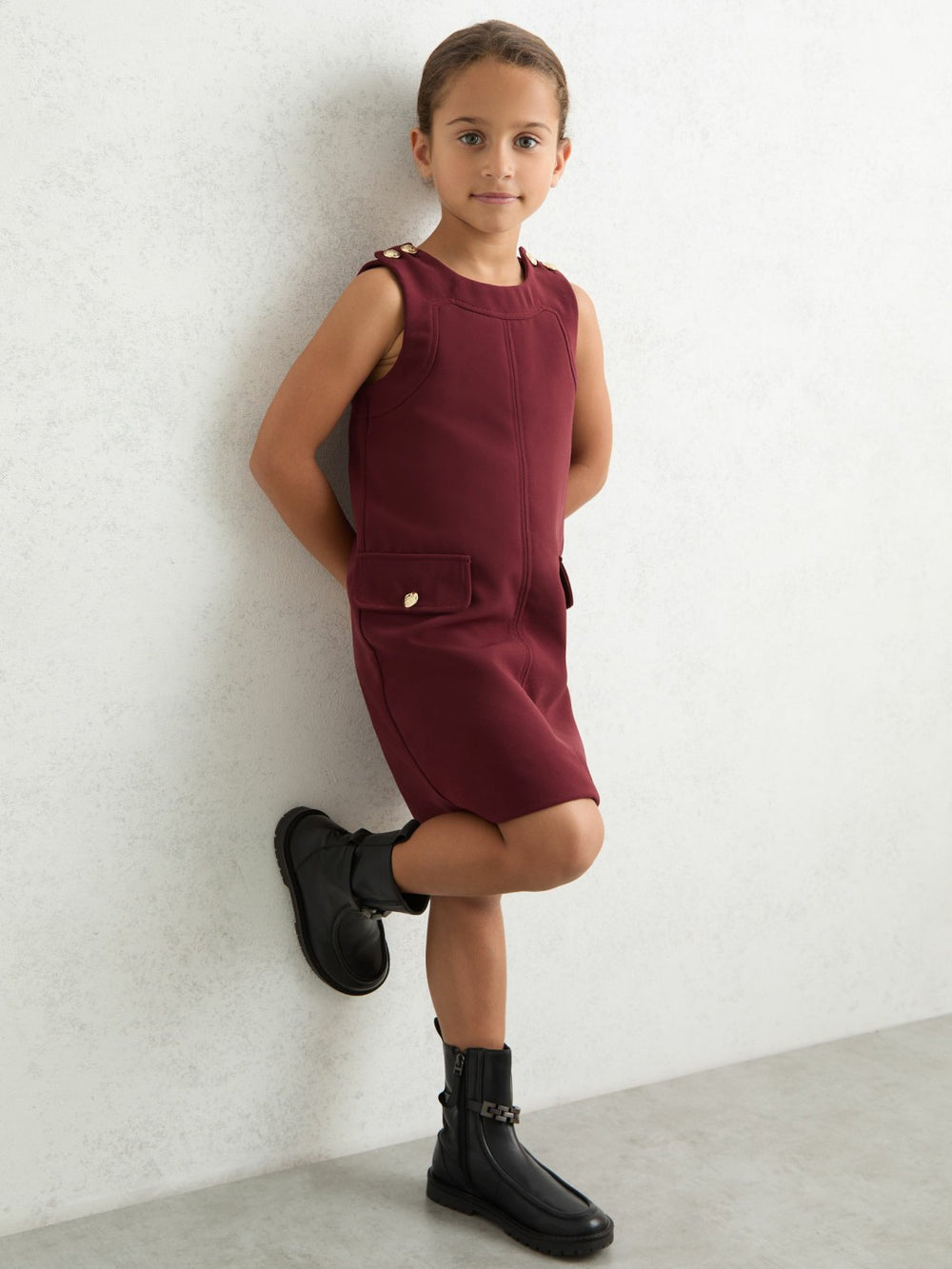 Reiss | 3-9 yrs Button-Detail Sleeveless Shift Dress in Berry