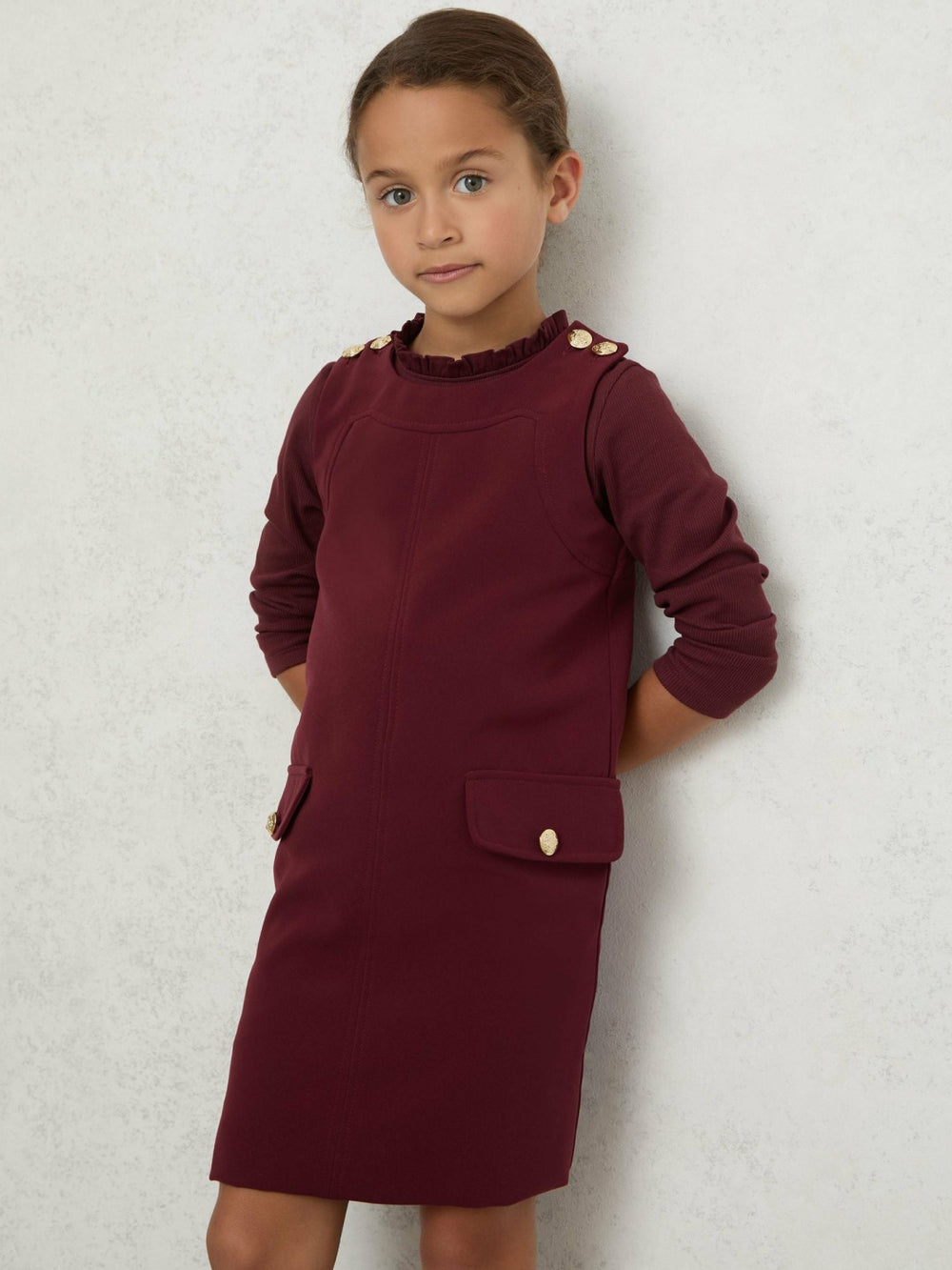 Reiss | 3-9 yrs Button-Detail Sleeveless Shift Dress in Berry