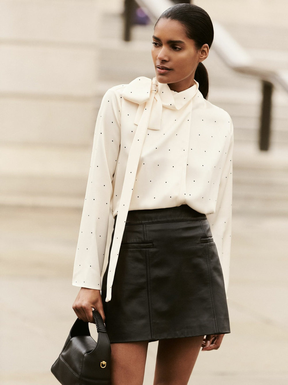 Reiss | Leather Welt-Pocket Mini Skirt in Black