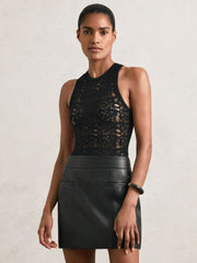 Reiss | Leather Welt-Pocket Mini Skirt in Black