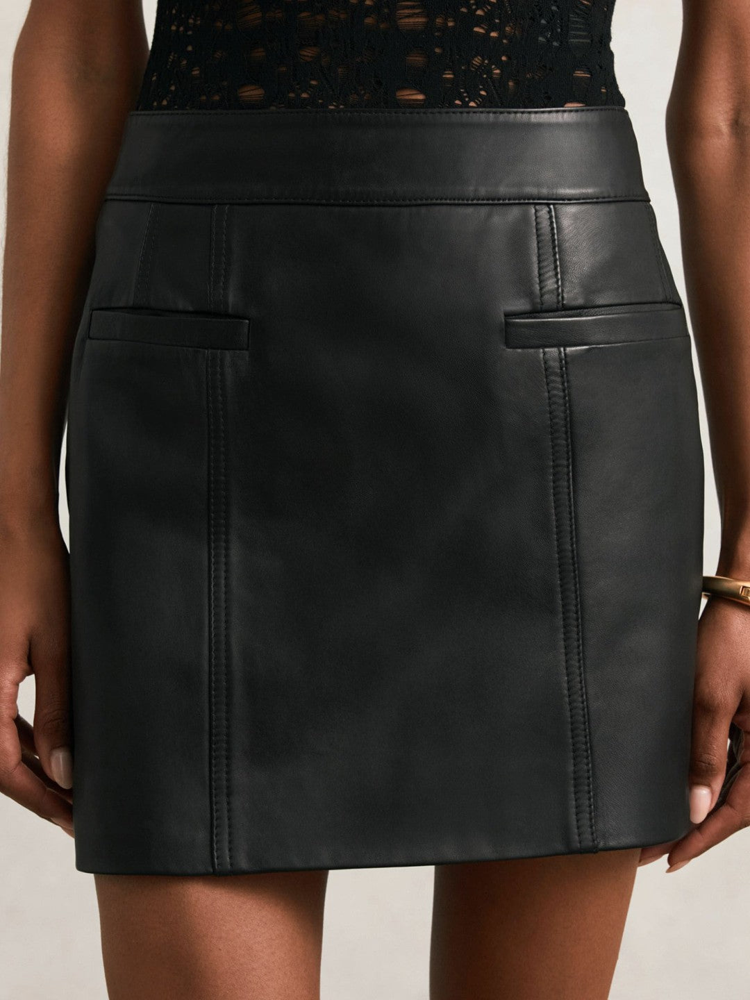 Reiss | Leather Welt-Pocket Mini Skirt in Black