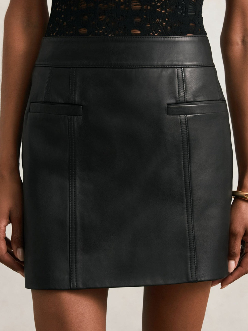 Reiss | Leather Welt-Pocket Mini Skirt in Black