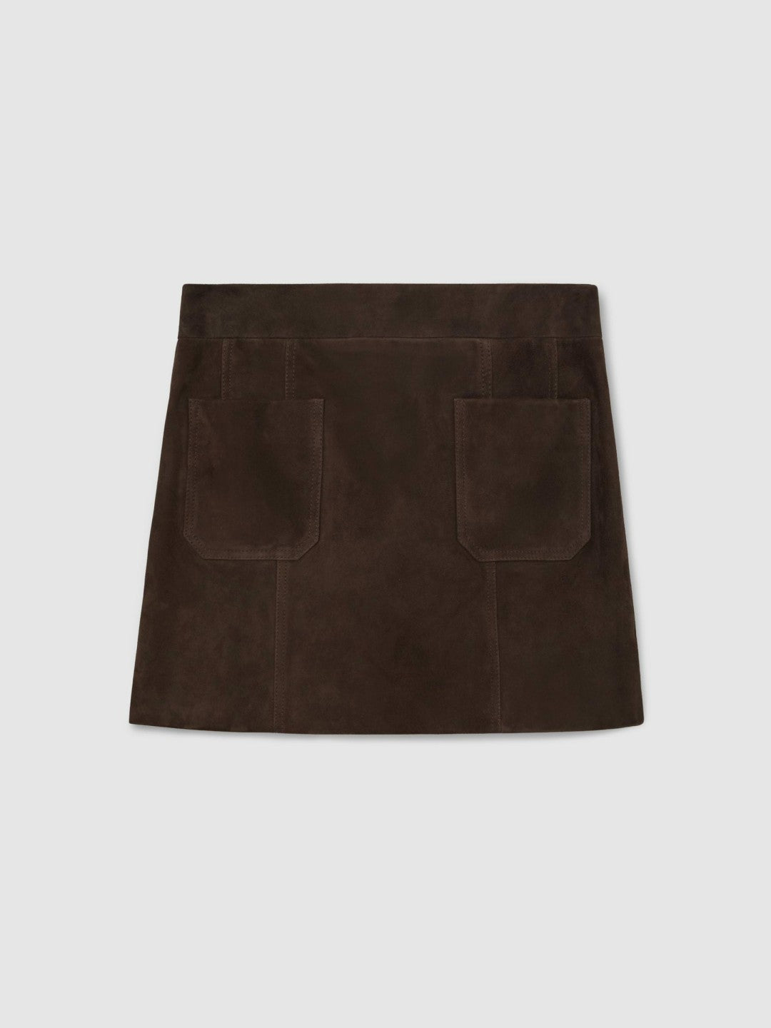Reiss | Mini Suede Patch Pocket Skirt in Chocolate Brown