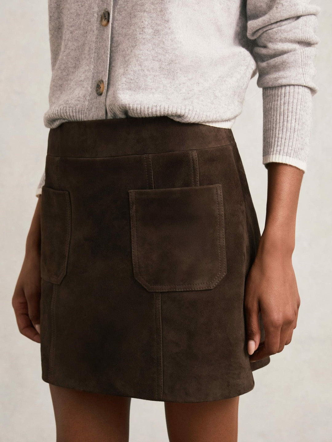 Reiss | Mini Suede Patch Pocket Skirt in Chocolate Brown
