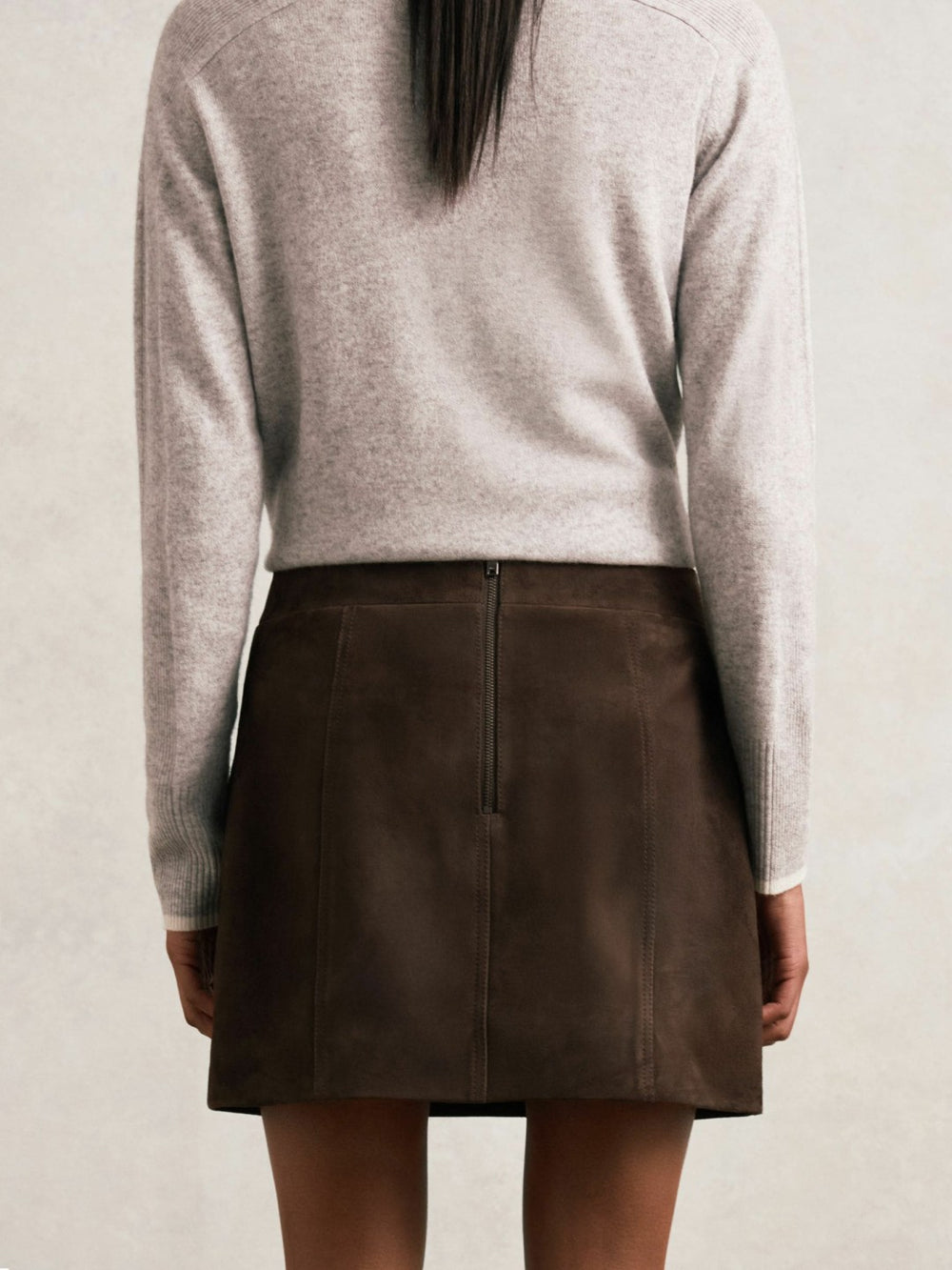 Reiss | Mini Suede Patch Pocket Skirt in Chocolate Brown