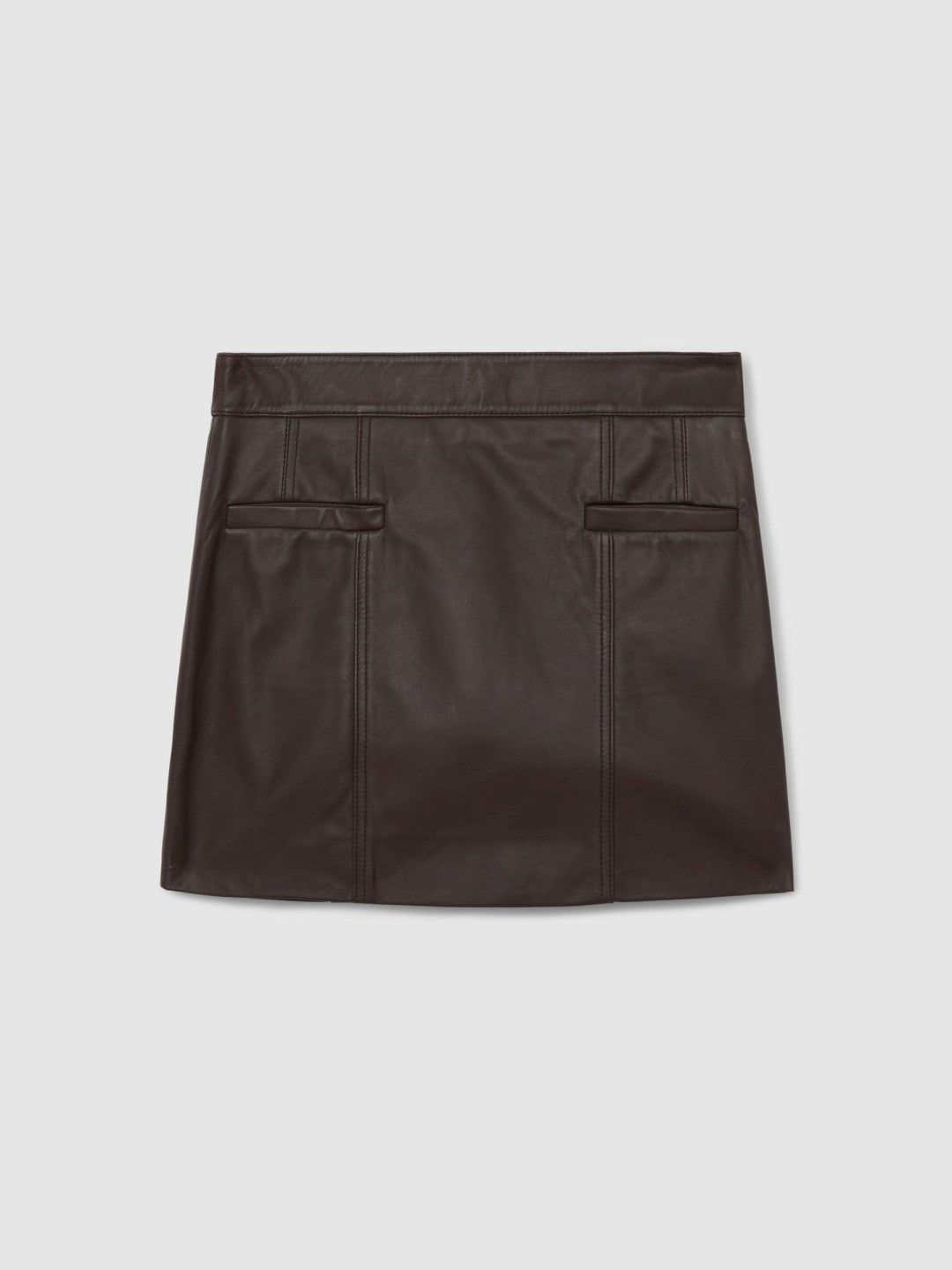 Reiss | Leather Welt-Pocket Mini Skirt in Burgundy