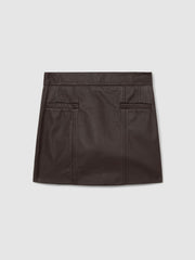 Reiss | Leather Welt-Pocket Mini Skirt in Burgundy