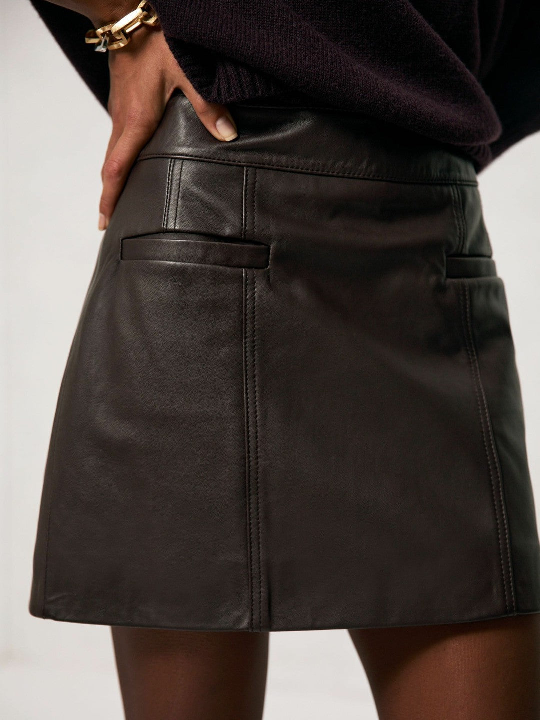 Reiss | Leather Welt-Pocket Mini Skirt in Burgundy