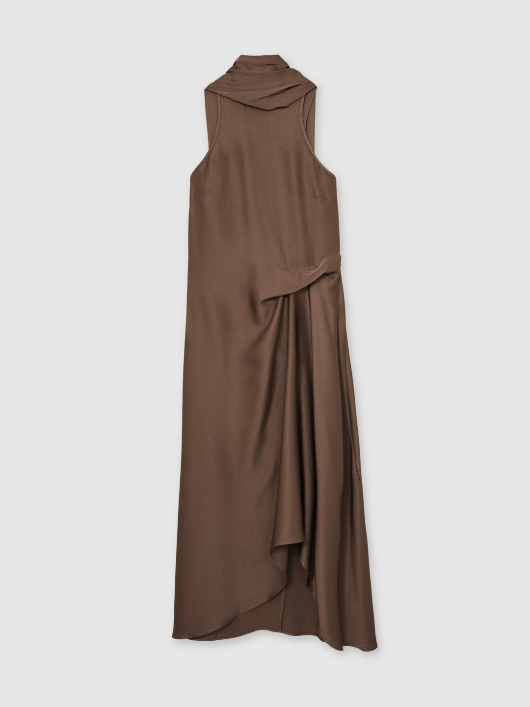 Reiss | Satin Tuck-Detail Cape Midi Dress in Taupe Brown