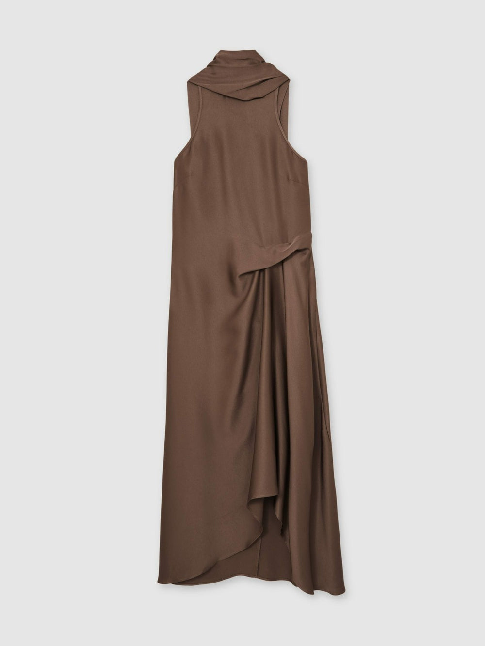 Reiss | Satin Tuck-Detail Cape Midi Dress in Taupe Brown