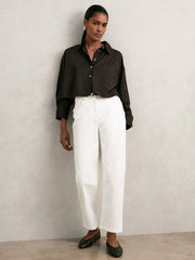 Reiss | Oversize Cotton Cropped Shirt in Chocolate Brown
