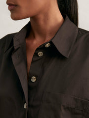 Reiss | Oversize Cotton Cropped Shirt in Chocolate Brown