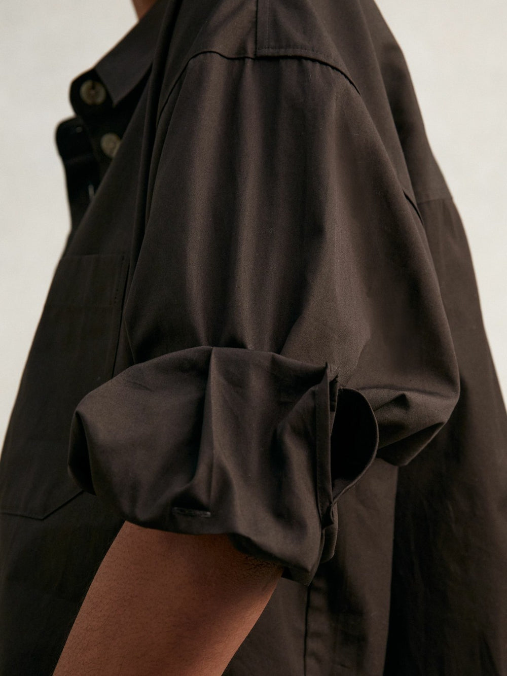 Reiss | Oversize Cotton Cropped Shirt in Chocolate Brown