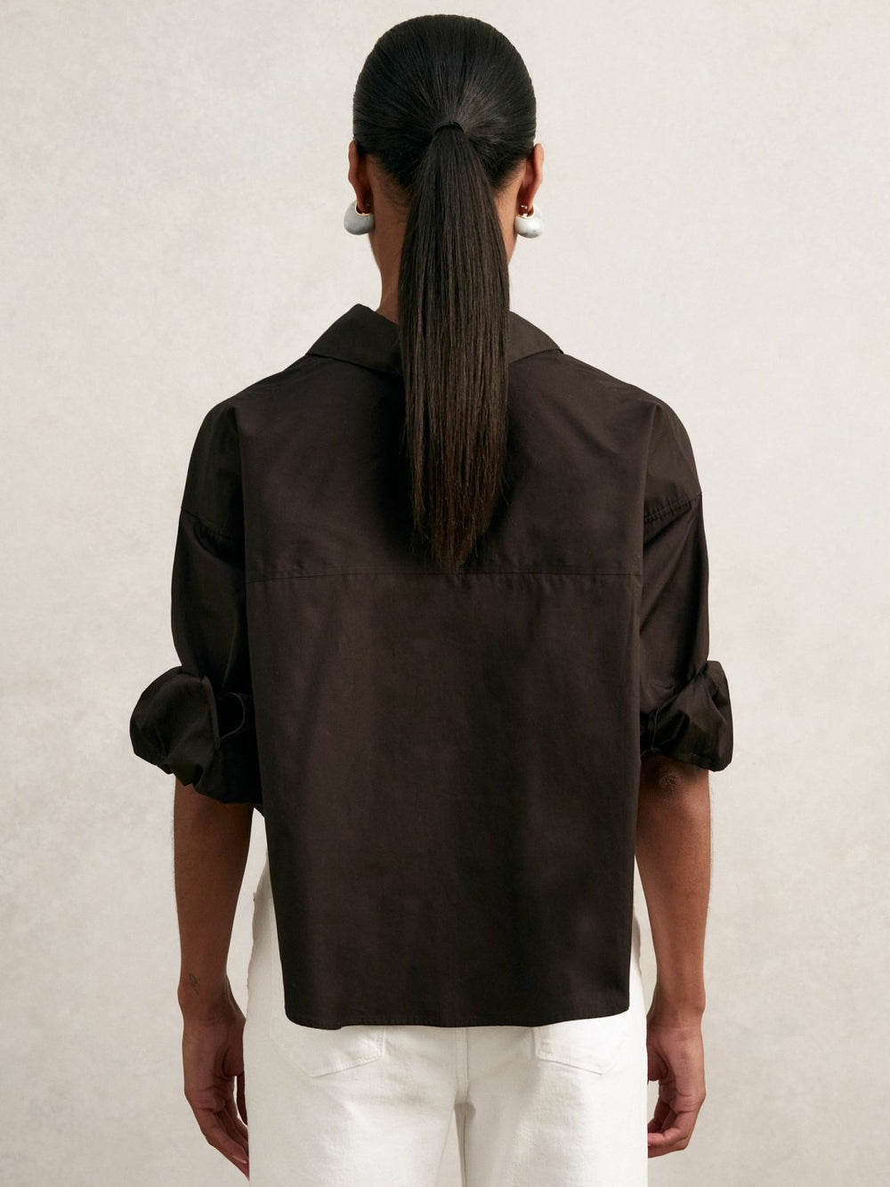 Reiss | Oversize Cotton Cropped Shirt in Chocolate Brown
