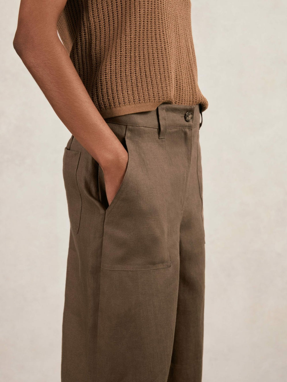 Reiss | Linen Wide Leg Trousers in Chocolate Brown