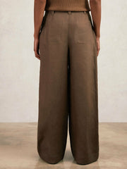 Reiss | Linen Wide Leg Trousers in Chocolate Brown
