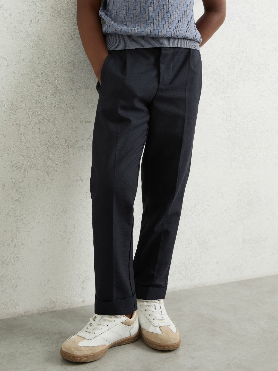 Reiss | 9-13 yrs Relaxed-Fit Pleated Tapered Trousers in Navy