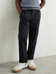 Reiss | 9-13 yrs Relaxed-Fit Pleated Tapered Trousers in Navy