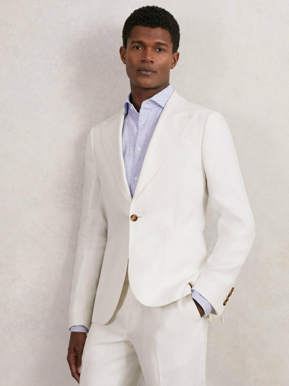 Reiss | Slim Fit Lyocell Linen Single Breasted Suit Blazer in White