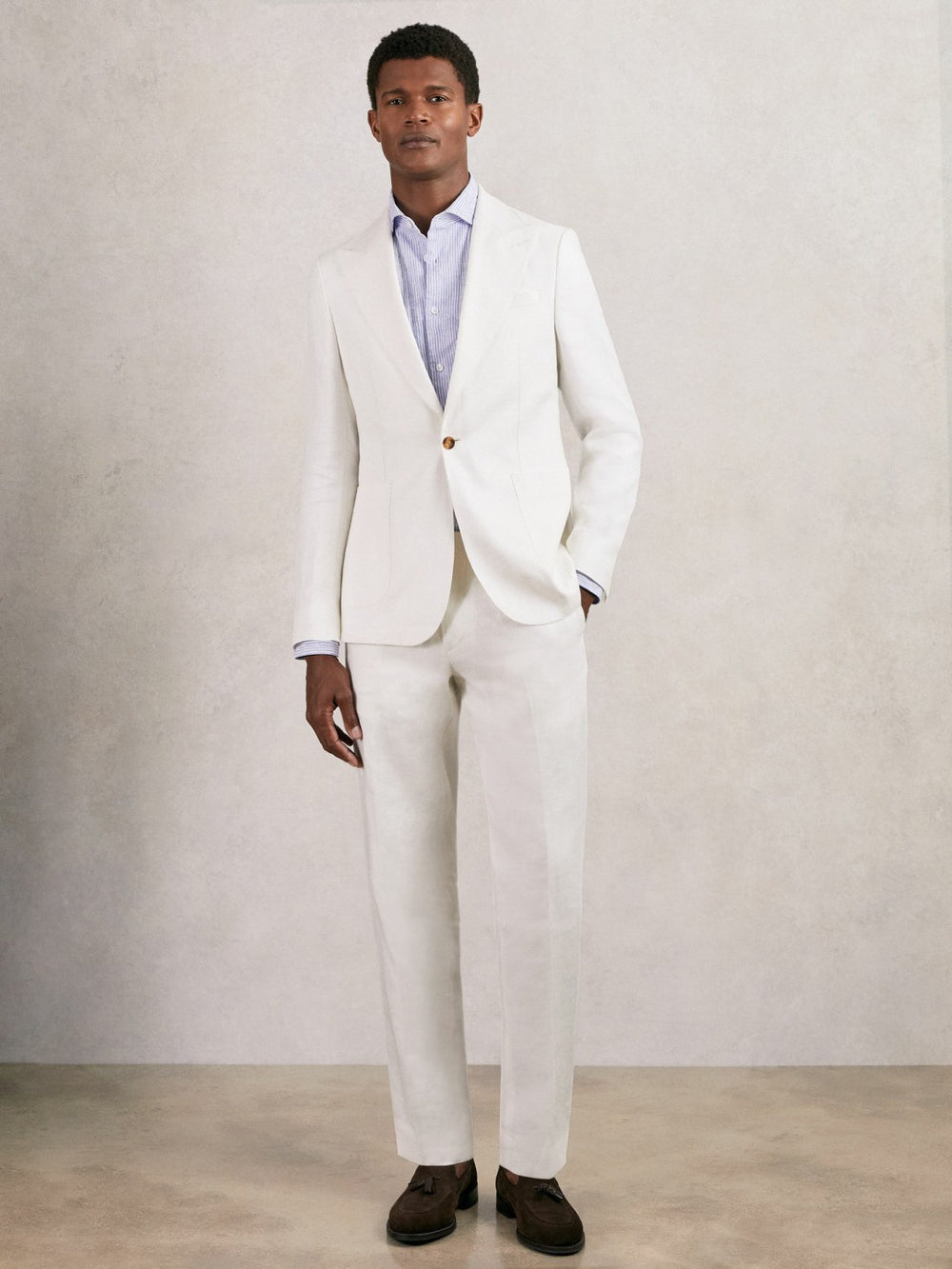 Reiss | Slim Fit Lyocell Linen Single Breasted Suit Blazer in White