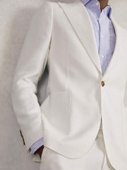 Reiss | Slim Fit Lyocell Linen Single Breasted Suit Blazer in White