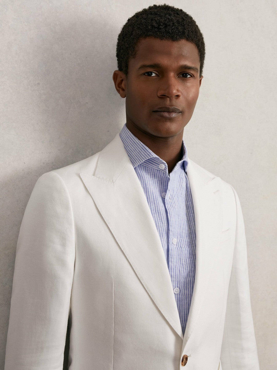 Reiss | Slim Fit Lyocell Linen Single Breasted Suit Blazer in White