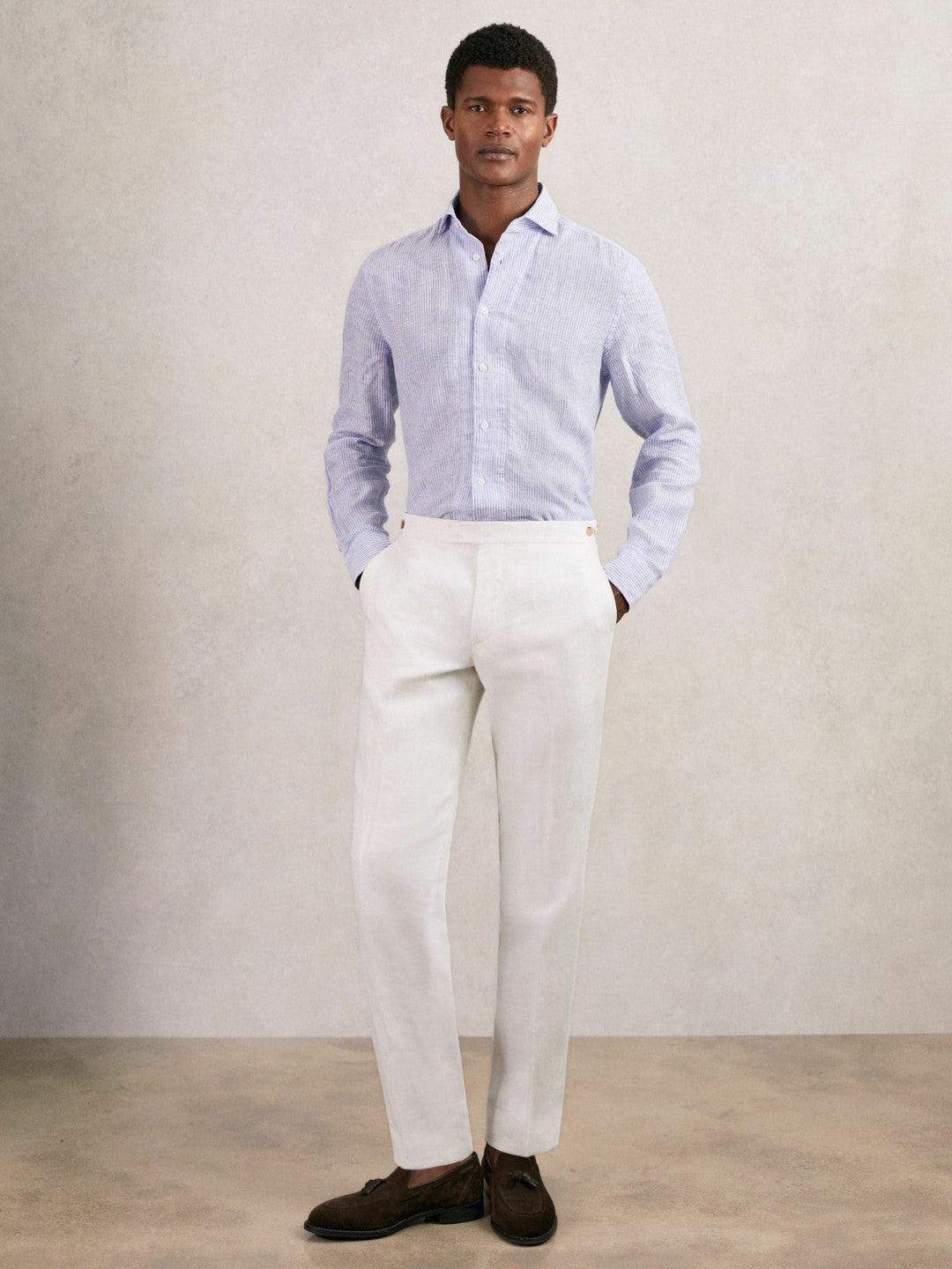 Reiss | Slim Fit Lyocell Linen Suit Trousers in White