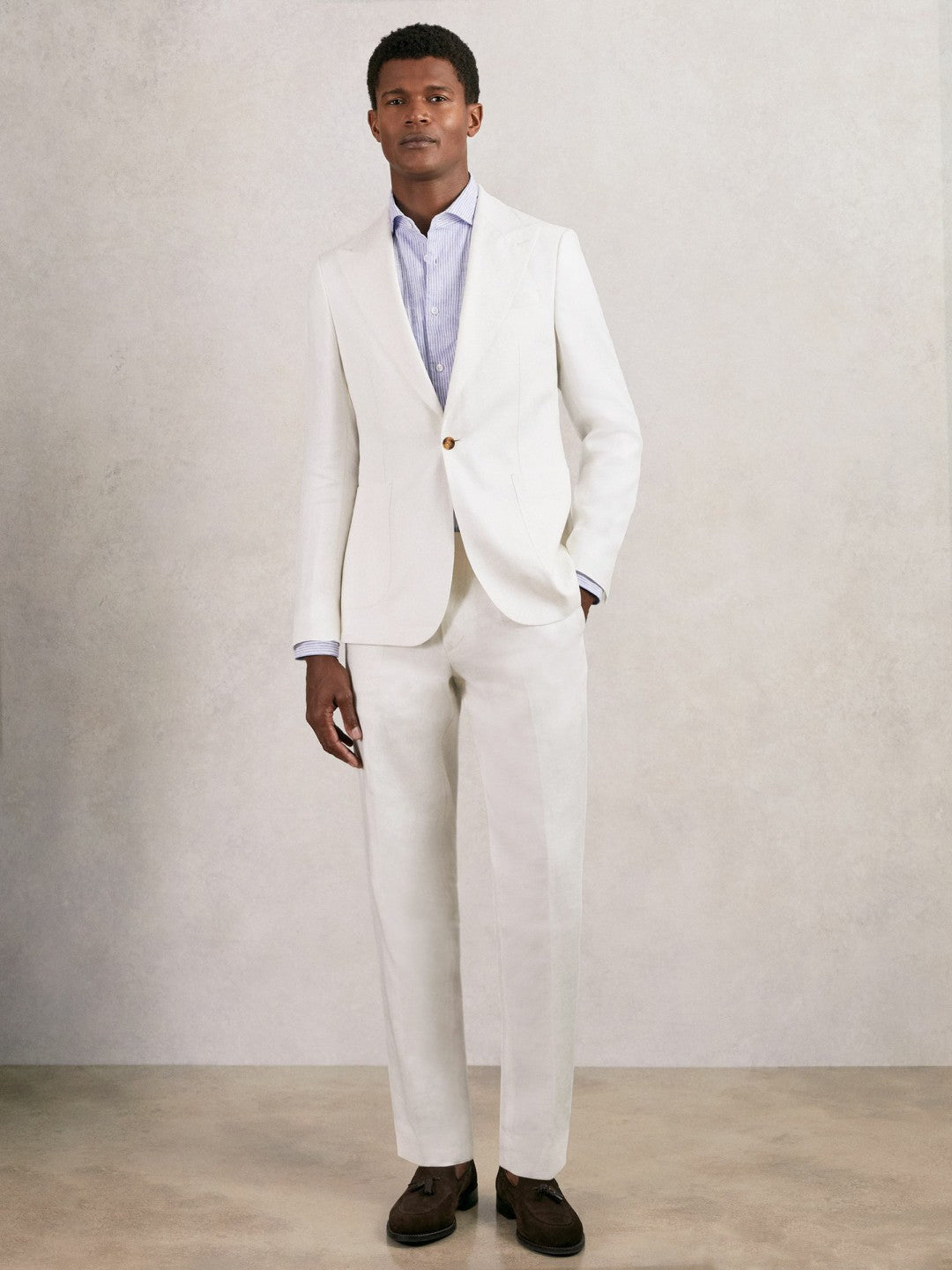 Reiss | Slim Fit Lyocell Linen Suit Trousers in White