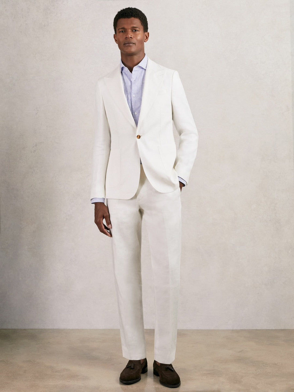 Reiss | Slim Fit Lyocell Linen Suit Trousers in White