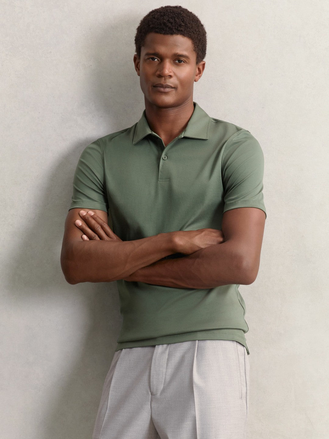 Reiss | Cotton Short-Sleeve Polo Shirt in Kale Green