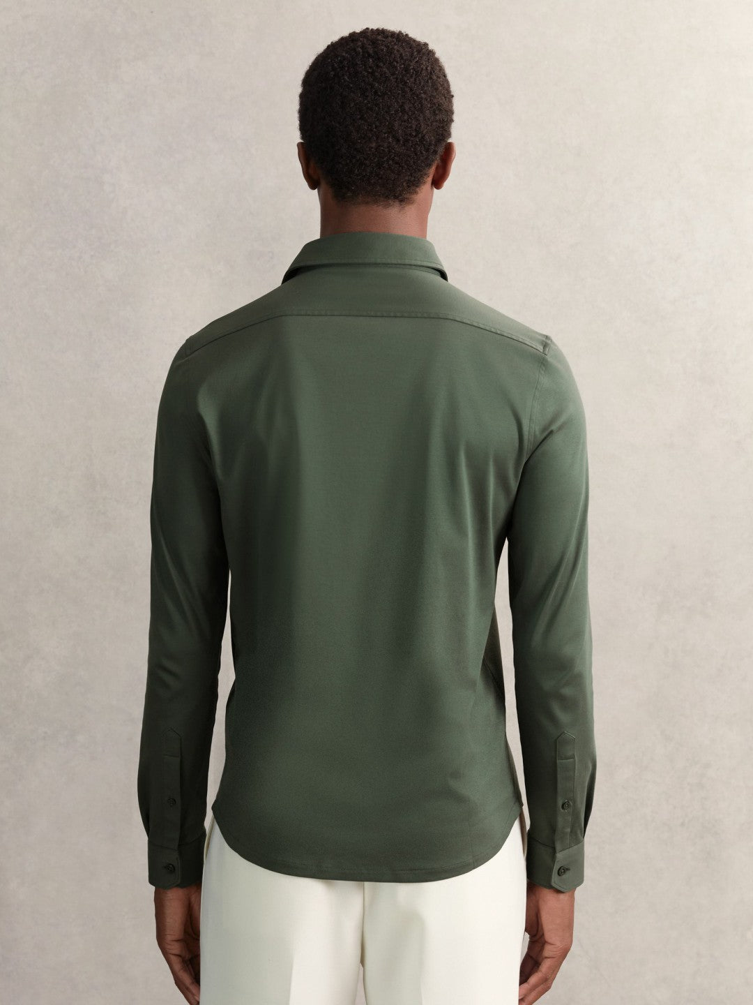 Reiss | Cotton-Jersey Button-Through Shirt in Kale Green