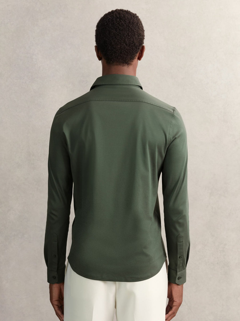 Reiss | Cotton-Jersey Button-Through Shirt in Kale Green