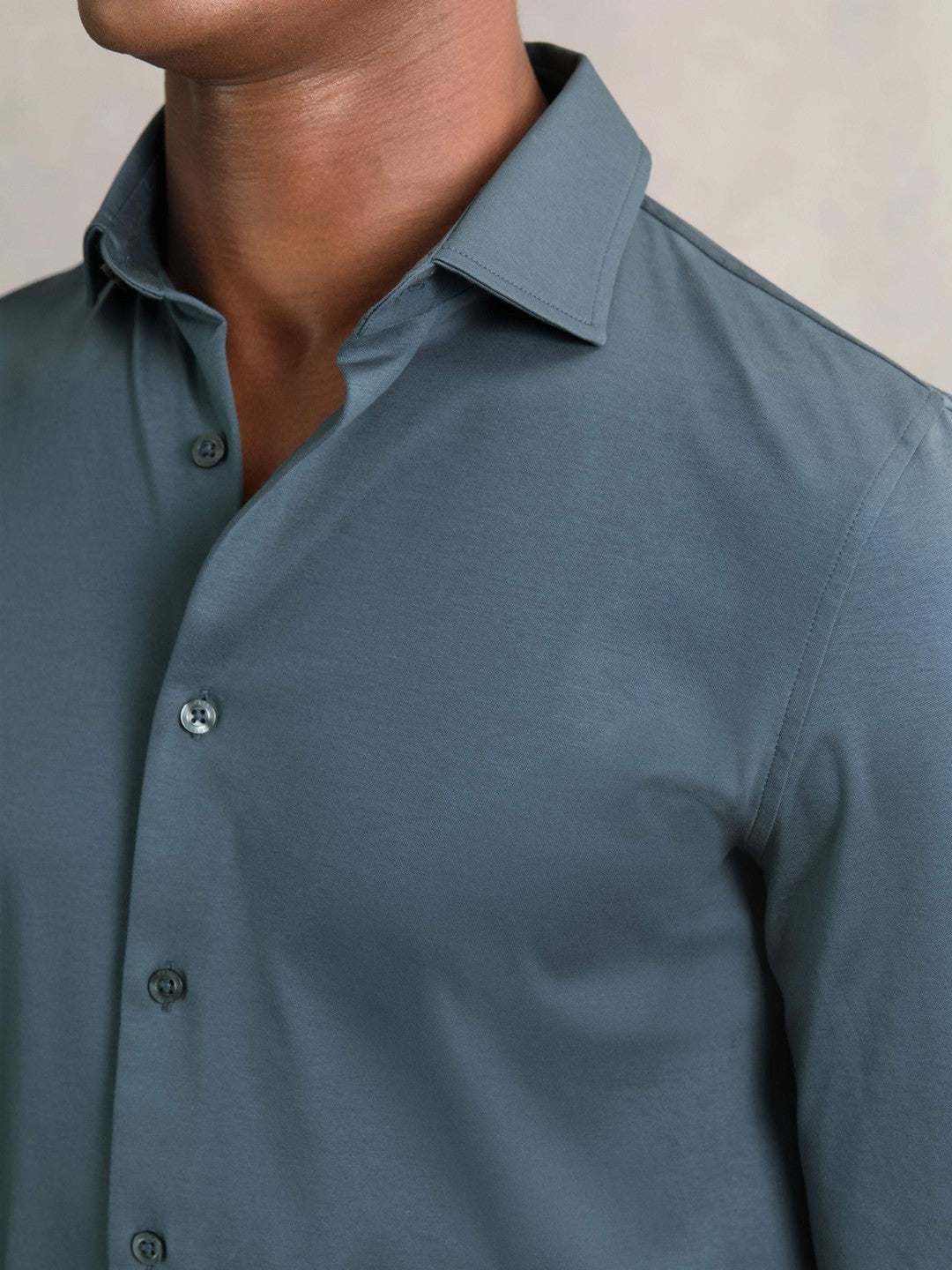 Reiss | Cotton-Jersey Button-Through Shirt in Airforce Blue