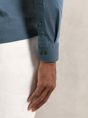 Reiss | Cotton-Jersey Button-Through Shirt in Airforce Blue