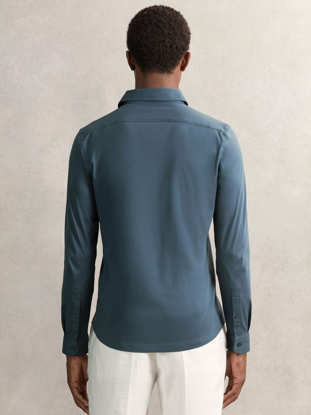 Reiss | Cotton-Jersey Button-Through Shirt in Airforce Blue