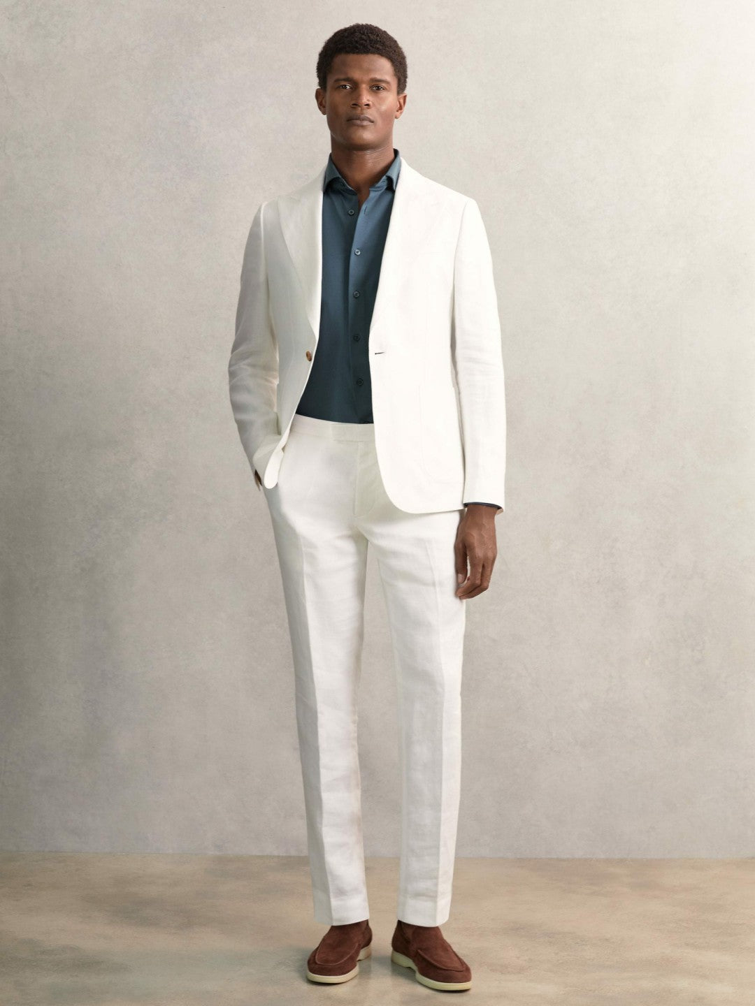 Reiss | Cotton-Jersey Button-Through Shirt in Airforce Blue
