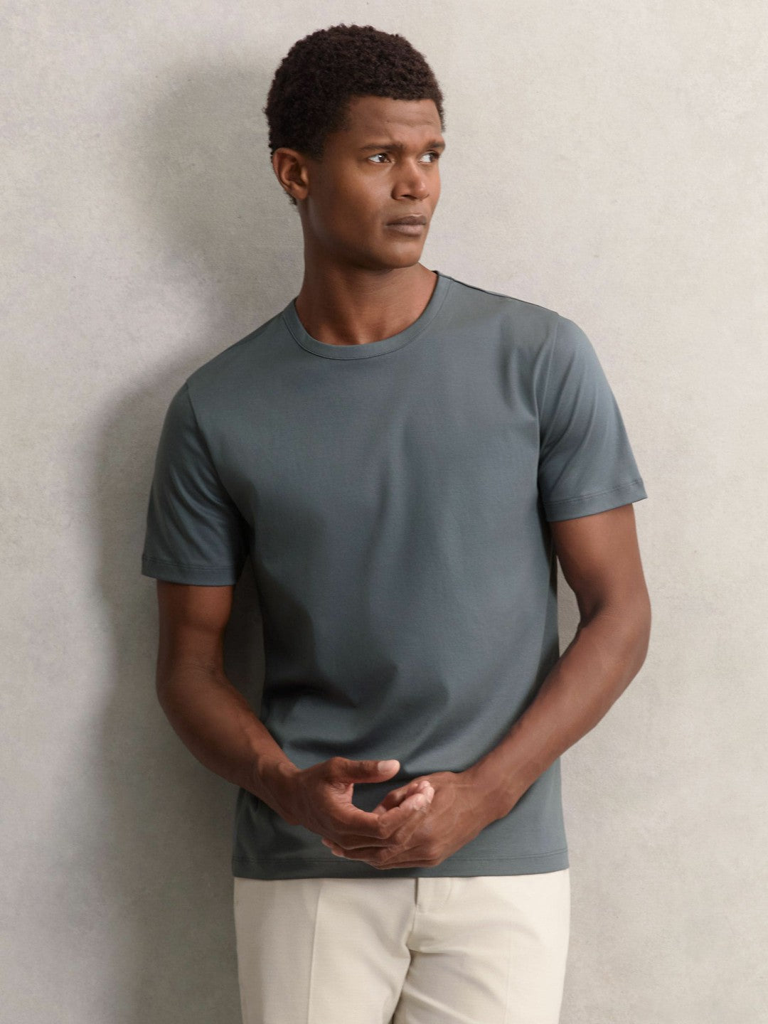 Reiss | Airwater-Cotton Crew-Neck T-Shirt in Airforce Blue